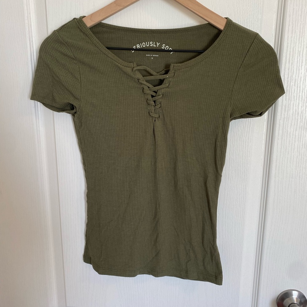 Aeropostale Olive Green Lace-Up Crop Top